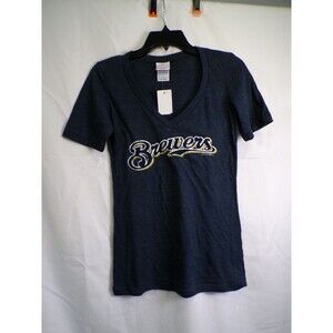 Campus Lifestyle Milwaukee Brewers Women's S V-Neck T-Shirt Navy